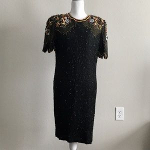 Temptations Vintage Black Beaded Sequin Dress M/L